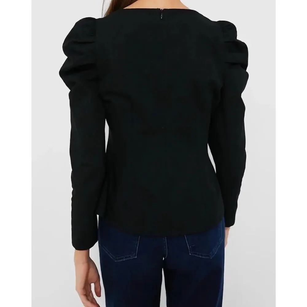 Tuckernuck NEW Black Calla Structured Puff Sleeve Princess Cut Blouse Xsmall